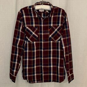 LEVI’S S Burgundy Navy Plaid Long Sleeve Casual Button Down Collared Shirt